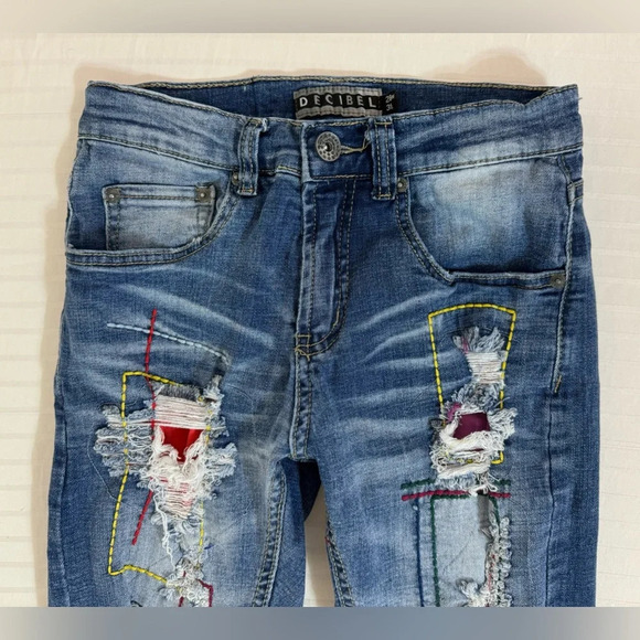 Decibel denim jeans. Distressed Ripped Patched Colorful Embroidered 28x31 - Picture 4 of 11